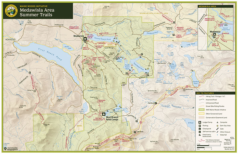 Trail map the northern part of the Maine Woods Initiative