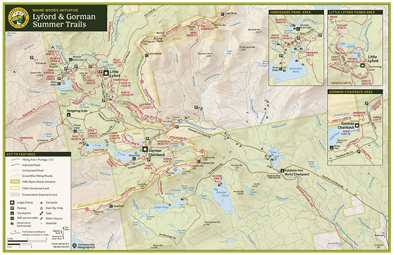 Trail map the southern part of the Maine Woods Initiative
